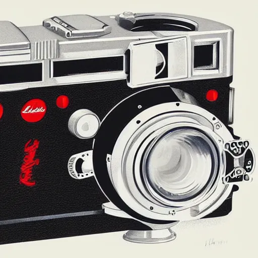 Prompt: Leica rangefinder camera on white background, painted by Syd Mead