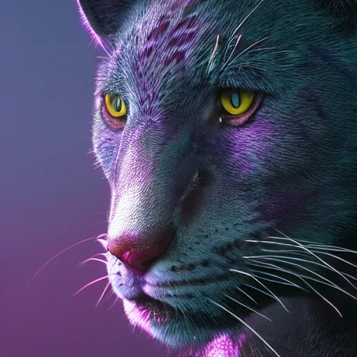 Image similar to closeup of a purple panther roaring at the moon. forest. night. large moon in the center. trending on artstation. cinematic. photoreal. dark colors.