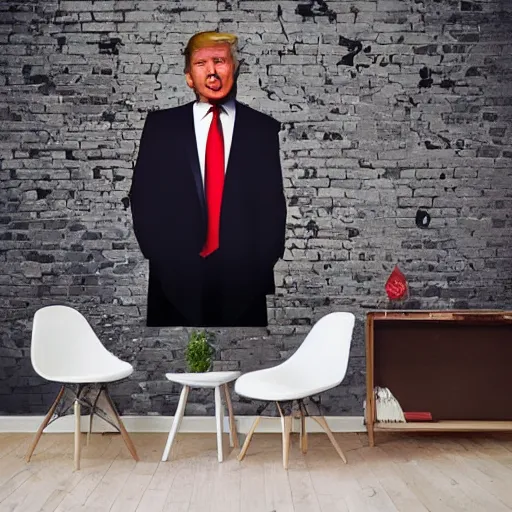 Image similar to mural of Donald Trump on the wall of a modern loft, beautiful architecture, popular interior design style