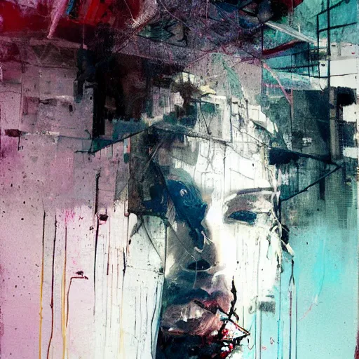 Image similar to portrait of a cyberpunk by jeremy mann, francis bacon and agnes cecile, ink drips, paint smears, digital glitches glitchart c - 1 0