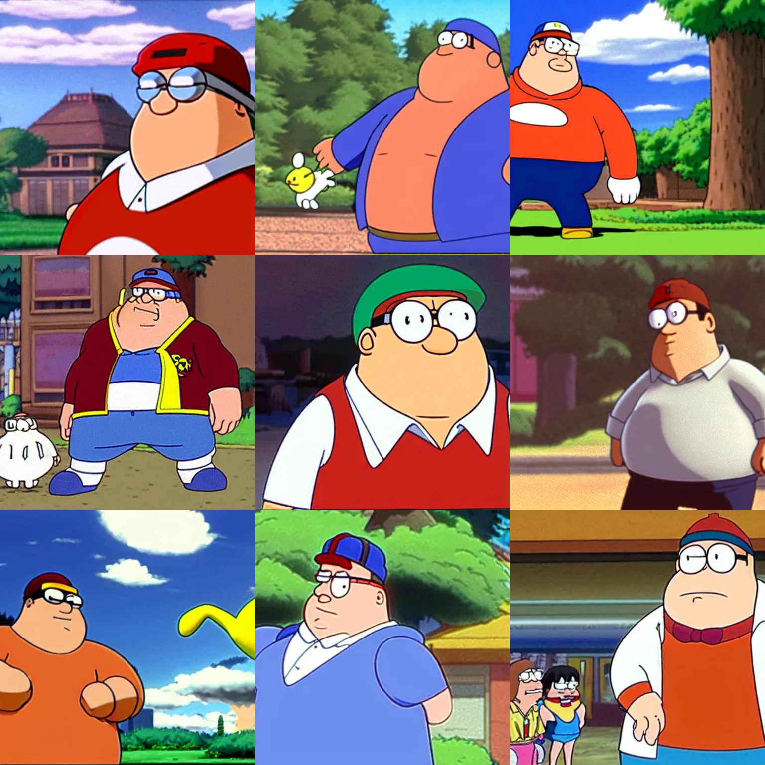 Prompt: a still of peter griffin in pokemon ( 1 9 9 7 )