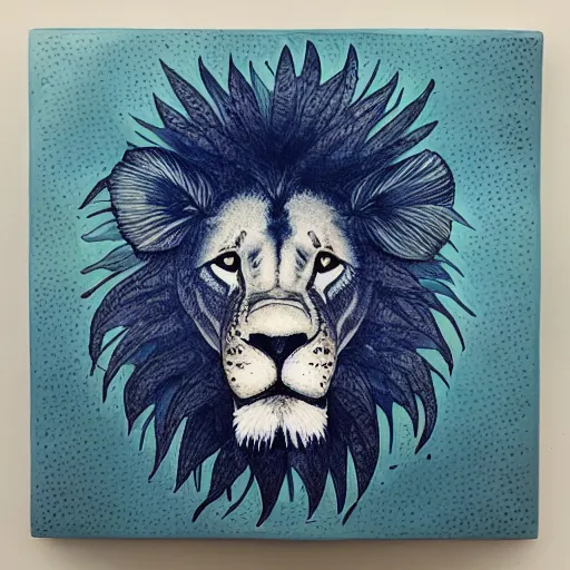 Prompt: “painted lion, dotart, album art in the style of James Jean”