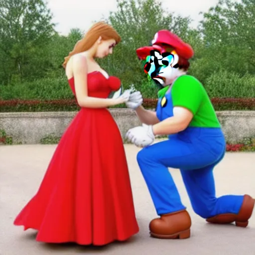 Image similar to Super Mario proposing to Super Mario