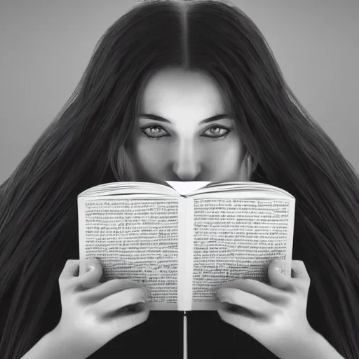 Image similar to a girl reading book, hair flowing down, symmetrical, anatomically correct, high resolution, 4K, photo realistic