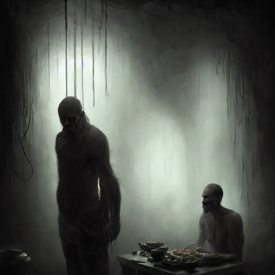 Image similar to epic professional digital art of hungry 👨, atmospheric lighting, painted, intricate, detailed, foreboding, leesha hannigan, wayne haag, reyna rochin, ignacio fernandez rios, mark ryden, iris van herpen, best on artstation, cgsociety, wlop, pixiv, stunning, gorgeous, much wow, cinematic, masterpiece