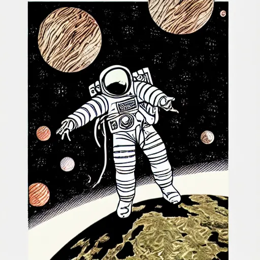 Image similar to an astronaut floating in space, manga panel, intricate, by tatsuki fujimoto, by junji ito