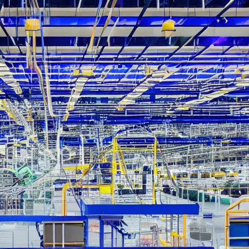 Prompt: A plant factory within high tech in UK based on your imagination by max hay and nekro and Severi Kamppi, ultramarine deep blue,white,orange, dioxazine purple and gold scheme