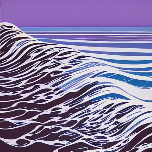 Prompt: waves crashing on the shore, by eyvind earle