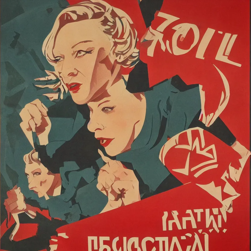 Prompt: soviet propaganda poster with cate blanchett calling on the world community to fight against Nazism, Ultra Detailed, high resolution, soviet realism