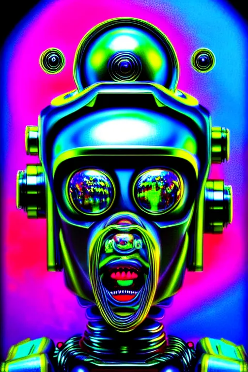 Prompt: maximalist overdetailed futuristic robot head portrait. lowbrow scifi artwork by kidsquidy ø - cult and subjekt zero. ray tracing hdr polished sharp in visionary psychedelic fineart style inspired by beastwreck jimbo phillips and salviadroid