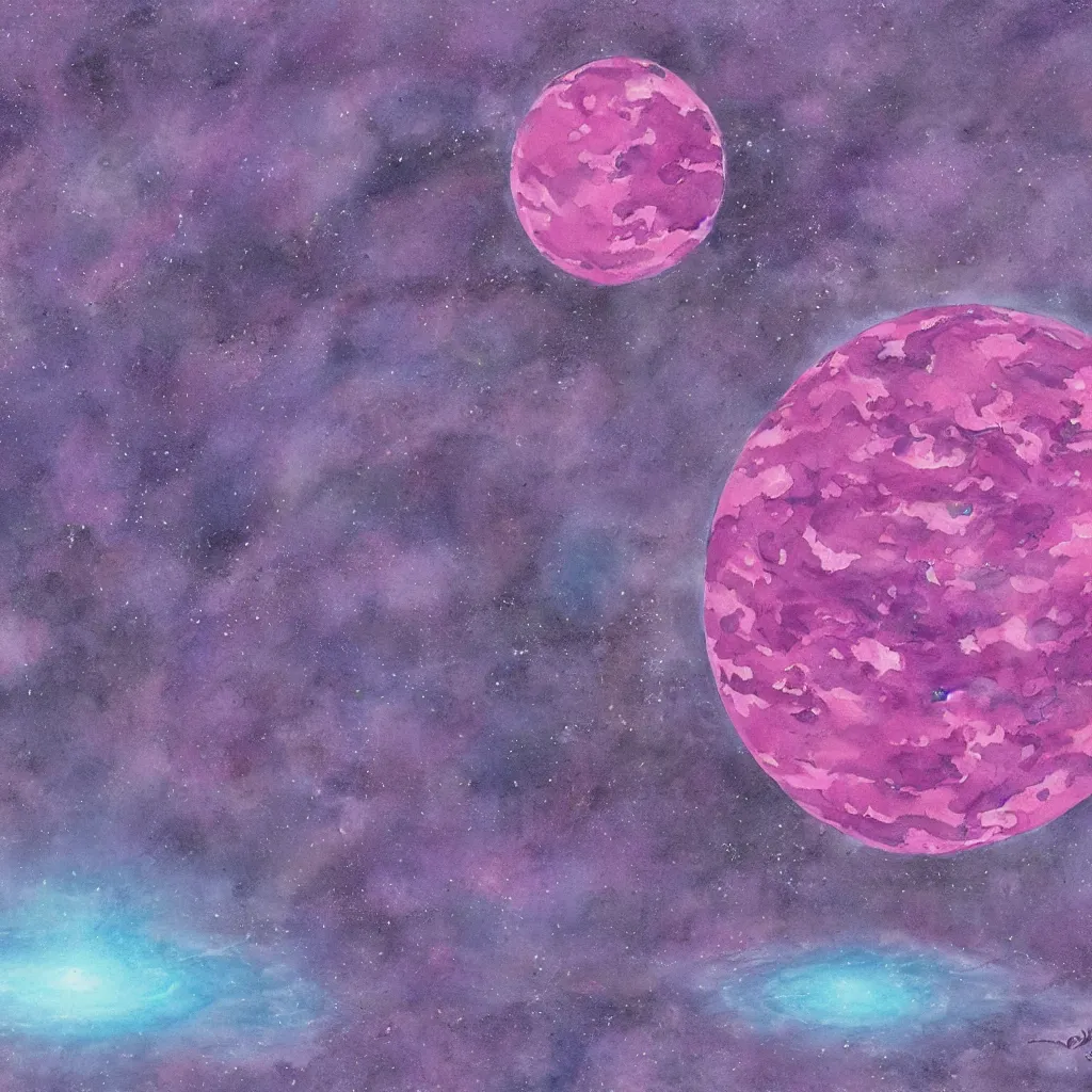 Prompt: dyson sphere program pink planet, concept art, water paint