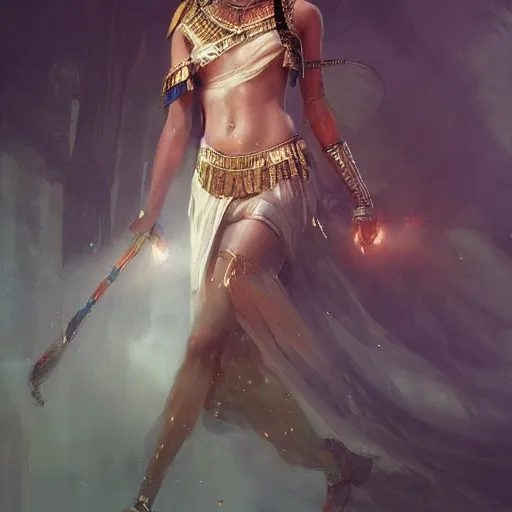 Image similar to a dramatic epic ethereal portrait of Cleopatra, full body with dynamic pose, female, detailed face, cinematic lighting, highly detailed oil on canvas painting by Greg Rutkowski, winning-award digital art trending on Artstation H 1024 W 832