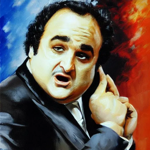 Prompt: a painting of john - belushi as the mob - boss in the godfather, by arthur suydam trending on artstation, oil painting rebrandt