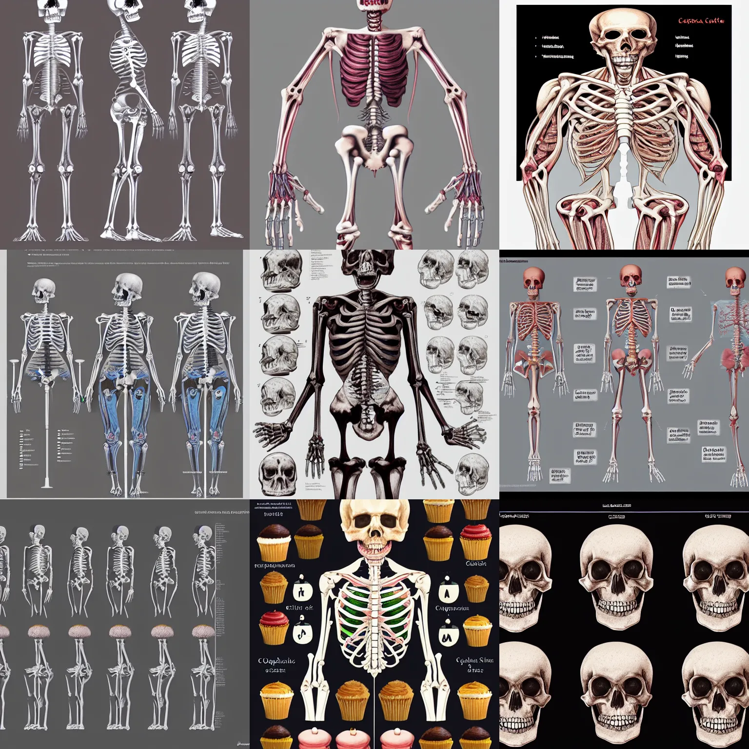 Prompt: a cupcake skeletal system, anatomical chart, artstation