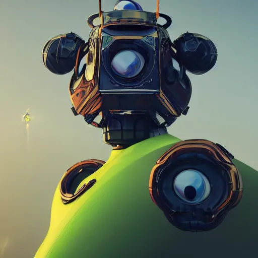 Prompt: beautiful portrait of a mecha tennis ball monster on a distant deserted planet with spaceship destroyed, corona render, trending on artstation, hyperrealistic, character photography n 9