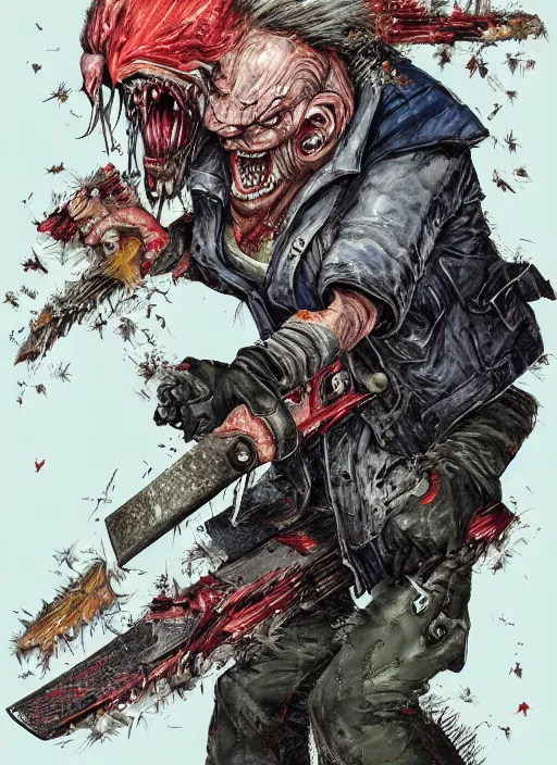 Prompt: an enraged chainsaw wielding grandma by adrian smith