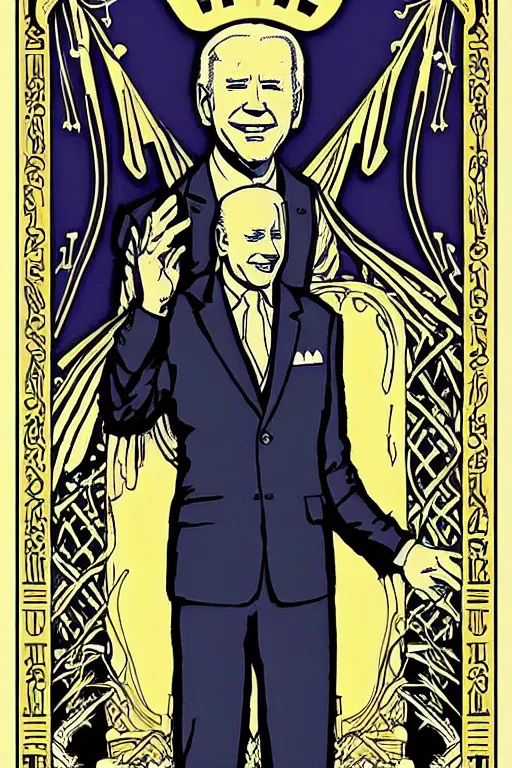 Image similar to joe biden tarot card art deco, art nouveau, by walter crane, by mark maggiori, trending on artstation