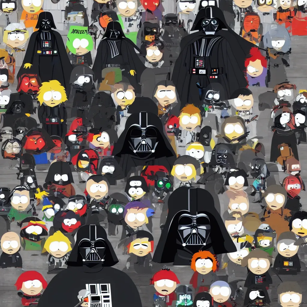 Image similar to Darth Vader laughing, in the style of South Park