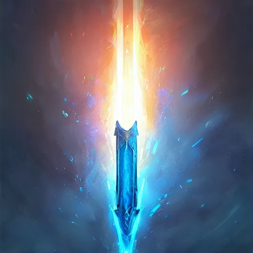 Prompt: fantasy greatsword glowing with blue magical power displayed in a case, art by greg rutkowski
