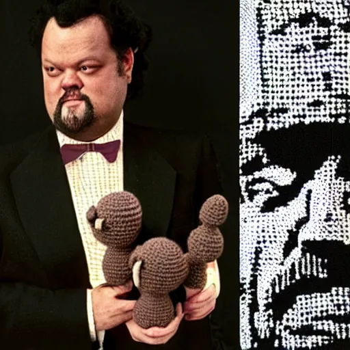 Image similar to A crocheting version of Orson Welles