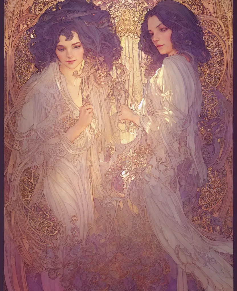 Image similar to an angel, highly detailed, very intricate, art nouveau, gold filigree, romantic storybook fantasy, soft cinematic lighting, award - winning, disney concept art watercolor illustration by mandy jurgens and alphonse mucha and alena aenami, pastel color palette, featured on artstation