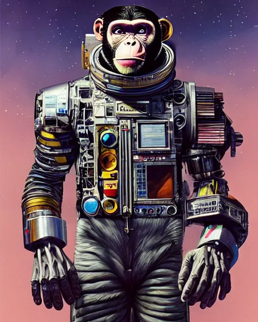 Image similar to a portrait of a muscular anthropomorphic cyberpunk howler chimp in spacesuit armor by sandra chevrier, by jon foster, detailed render, extremely hyperdetailed, tape deck, epic composition, cybernetics, 4 k realistic, cryengine, realistic shaded lighting, sharp focus, masterpiece, by enki bilal