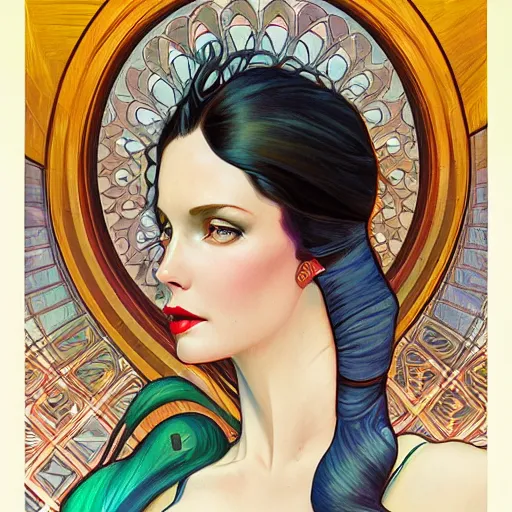 Image similar to a streamline moderne portrait in the style of anna dittmann and donato giancola and alphonse mucha.