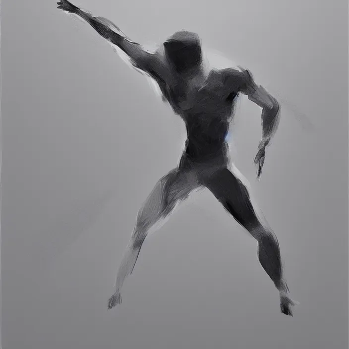 Image similar to abstract, a thin, athletic physique man's body made of abstract, thick flowing dramatic brush strokes, no face, strong wind, white background, matte colors, impressionist, extreme motion, trending on artstation