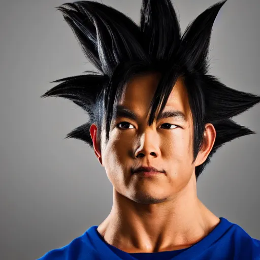 Prompt: Goku, head and shoulders portrait, studio lighting