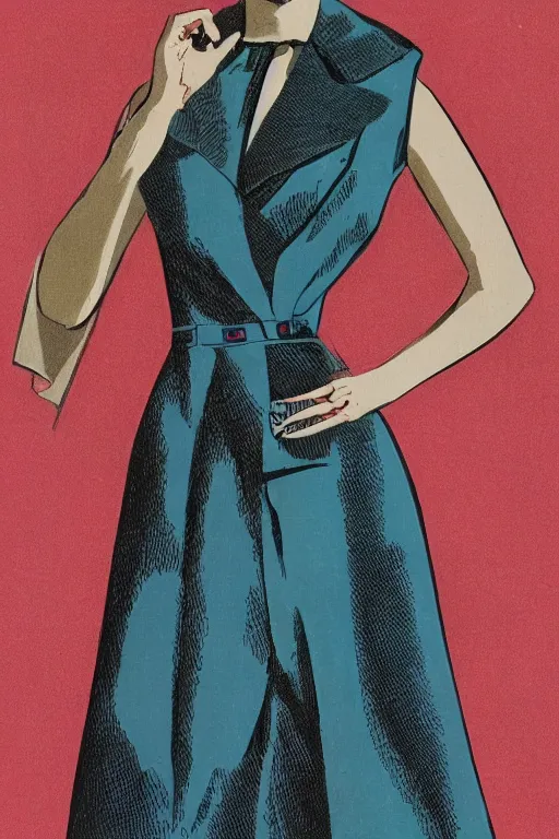 Image similar to a detailed high fashion woman wearing a mid century outfit