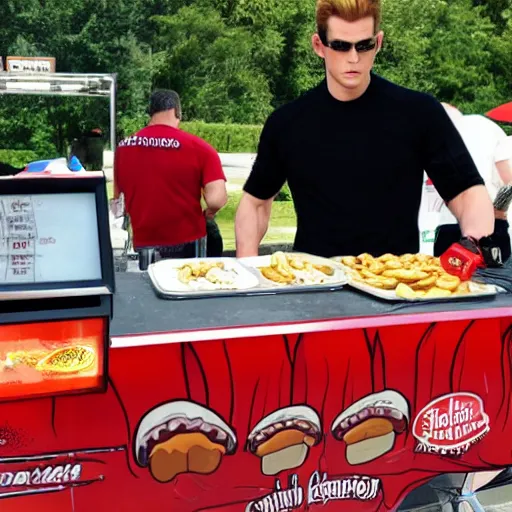 Image similar to wesker operating a hotdog stand