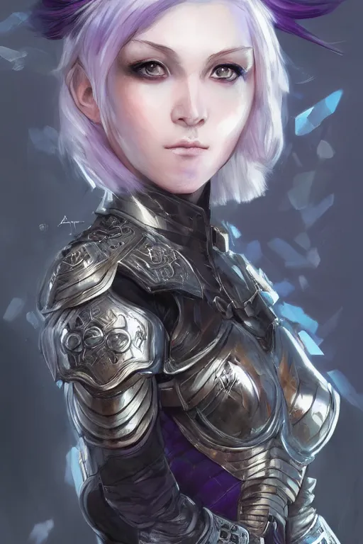 Image similar to A realistic anime portrait of a short white haired female rogue wearing an intricate medium armor, middle eastern, purple eyes, digital painting, by Stanley Artgerm Lau, Sakimichan, WLOP and Rossdraws, digtial painting, trending on ArtStation, SFW version