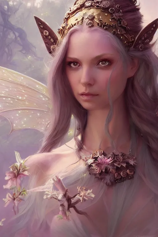 Image similar to fairy princess, highly detailed, d & d, fantasy, highly detailed, digital painting, trending on artstation, concept art, sharp focus, illustration, art by artgerm and greg rutkowski and magali villeneuve