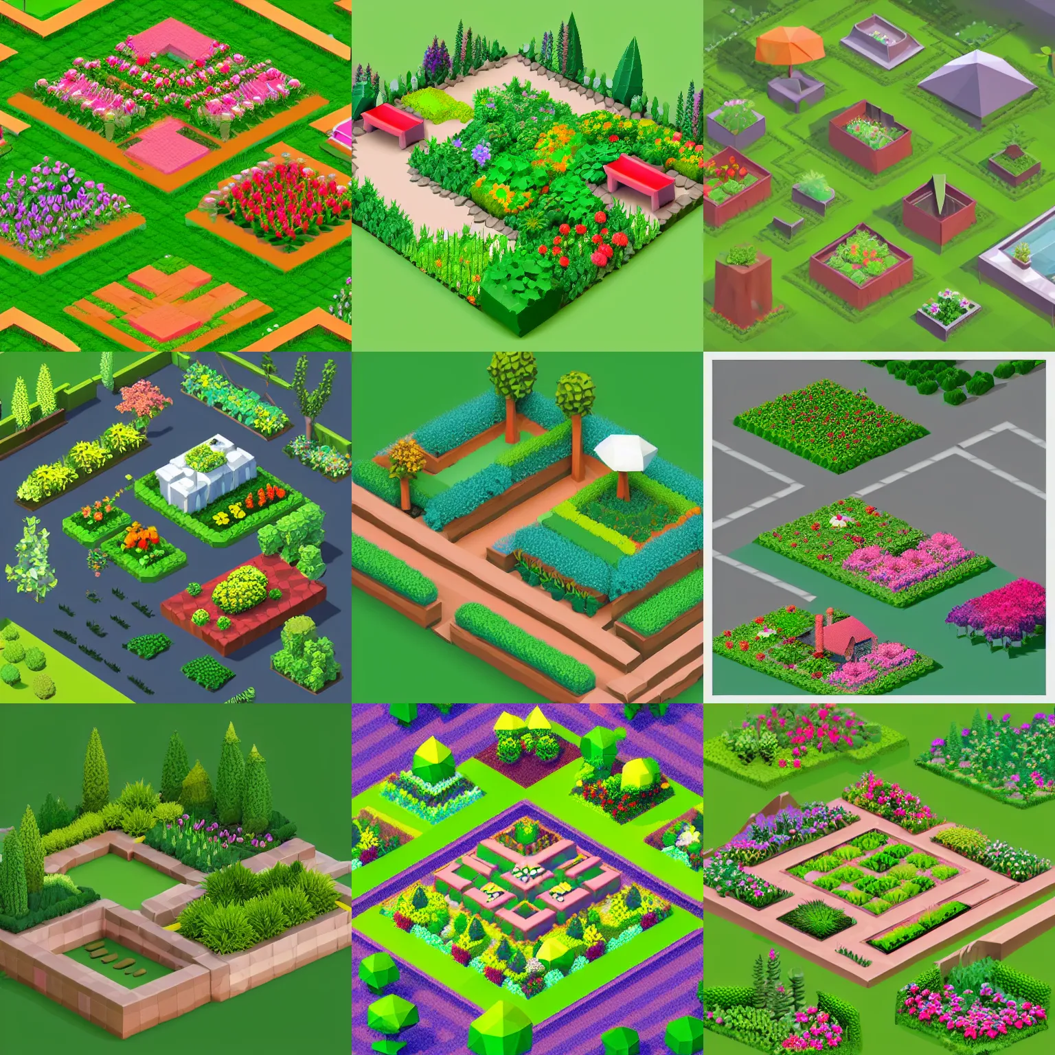 Prompt: low poly isometric garden