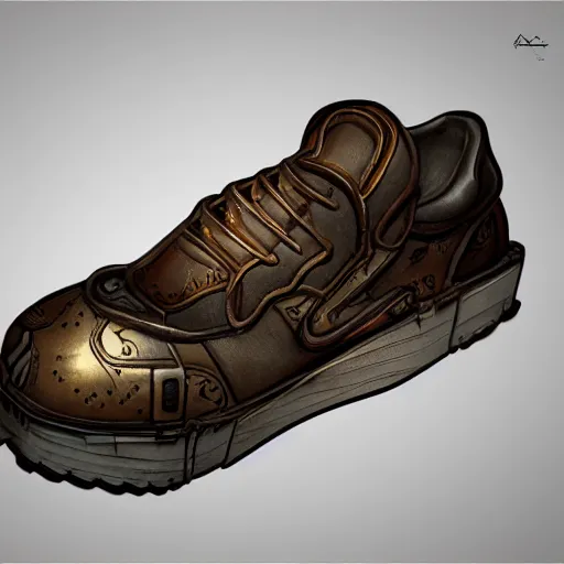 Image similar to sneaker, steampunk, sculpture, concept art, smooth, sharp focus, illustration, raytracing