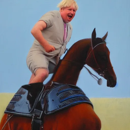 Prompt: Boris Johnson riding a horse into battle, oil painting