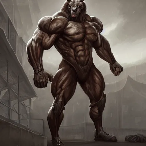 Image similar to a musclebound anthropomorphized horse with a magnificently muscular physique wearing a tight kevlar battle outfit standing guard at a facility, equine, anthro art, furaffinity, highly detailed, digital painting, artstation, sharp focus, game art, concept art, illustration, art by artgerm, greg rutkowski, wlop