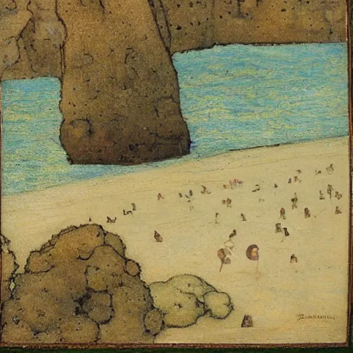 Prompt: a middle ages painting of a beach by john bauer