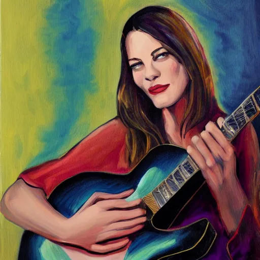 Image similar to a portrait of liv tyler playing guitar by steven taylor