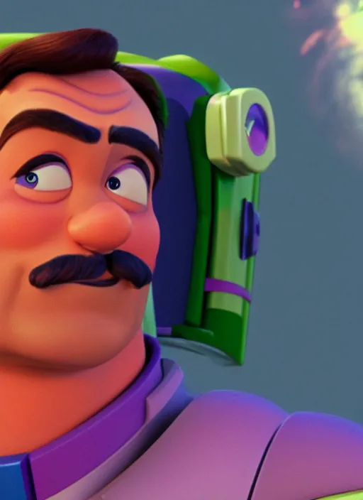 Image similar to film still of tom selleck as buzz lightyear, 4 k