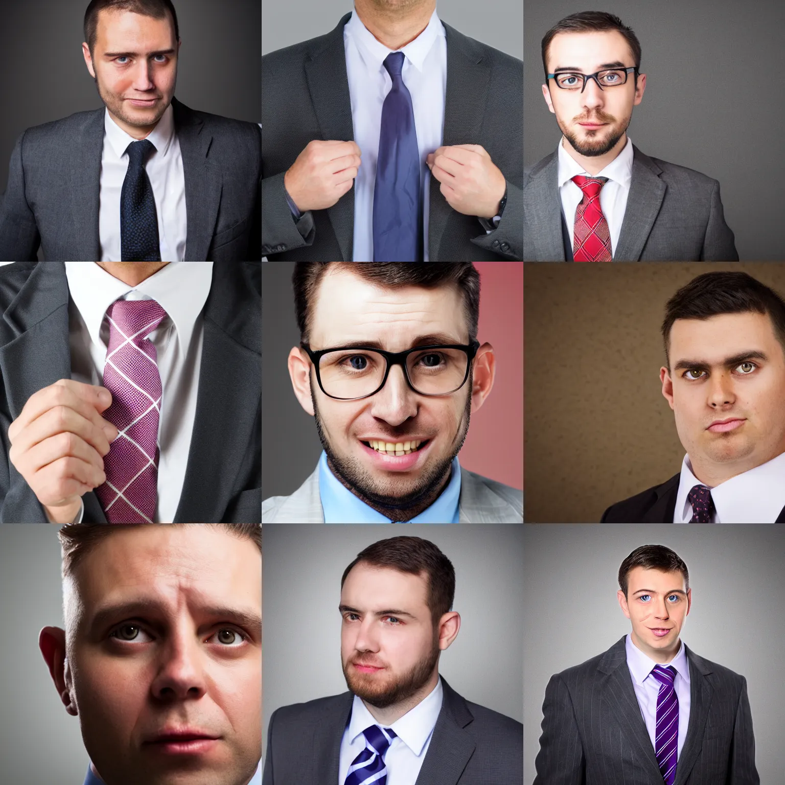 Prompt: photograph of a very stupid man, headshot, well dressed, tie, corporate.