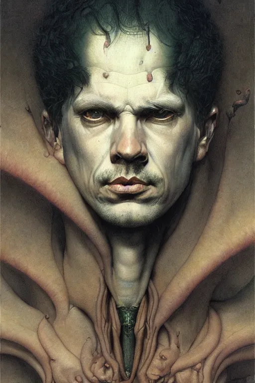 Image similar to portrait of yourself in the style of wayne barlowe, gustav moreau, goward, bussiere, roberto ferri, santiago caruso, luis ricardo falero, austin osman spare