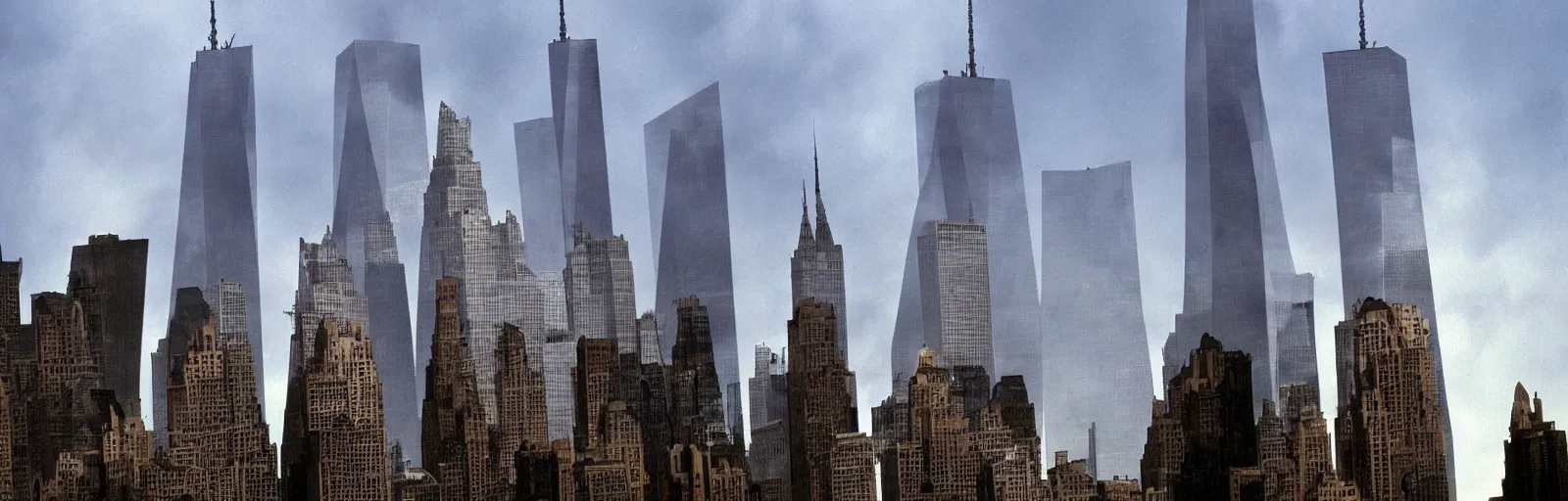 Image similar to “The TwinTowers as Mile-High Humanoid Transformer Robots brings NYC to a standstill Gettyimages September 11 2001 hq ap photos CNN”