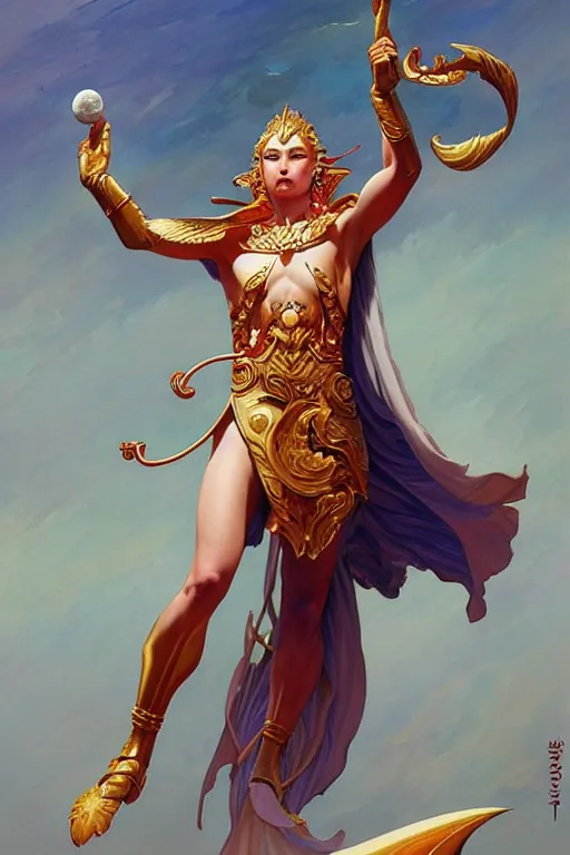 Image similar to god of moon, character design, fantasy, painting by jean giraud, j. c. leyendecker, artgerm, trending on artstation