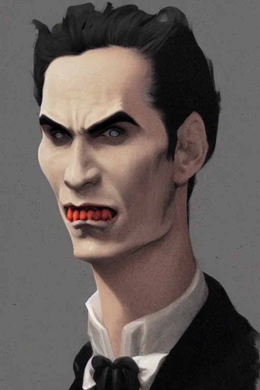 Image similar to portrait, count dracula 🧛‍♂️ , face portrait, raphael lacoste, eddie mendoza, alex ross, concept art, matte painting, highly detailed, rule of thirds, dynamic lighting, cinematic, detailed, denoised, centerd