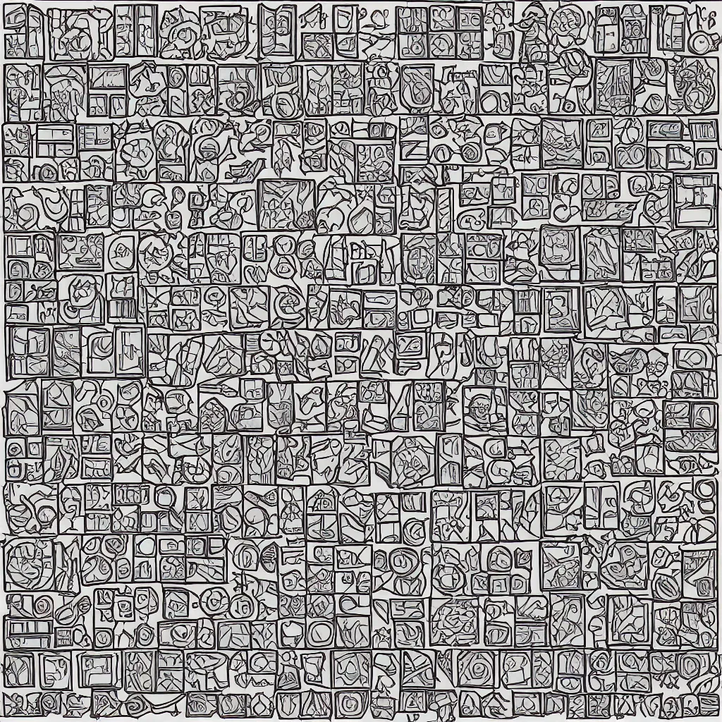 Image similar to lineart tileset of individual tiles from wizard's mind resource gathering game