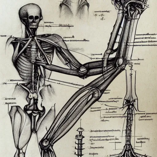 Prompt: anatomy and how a mechanical arm works, da vinci notes sketch, ultradetailed