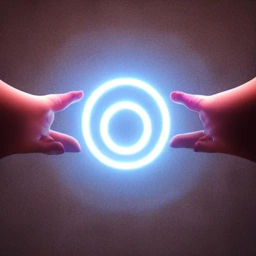 Image similar to a floating glowing infinity symbol above someone's hands, cinematic, fantasy octane render 8 k postproduction