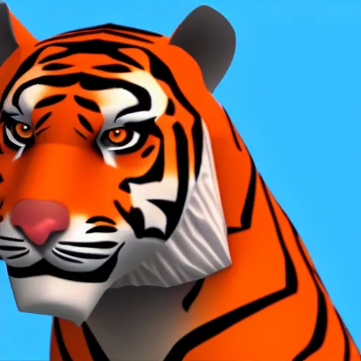 Prompt: 3D polygon model of a tiger, minimal detail, designed in blender and unreal engine V, no textures