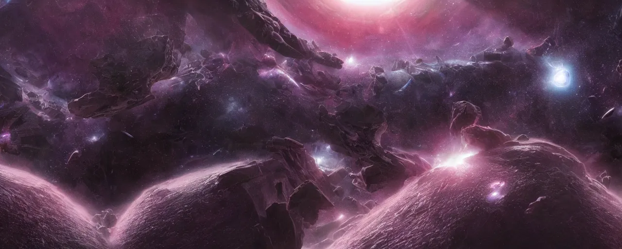 Prompt: dark galaxy panorama in space by wayne barlowe, no ground, realistic lighting, dynamic lighting, octane render